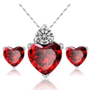 Heart Zircon Crystal Necklace Set Earrings